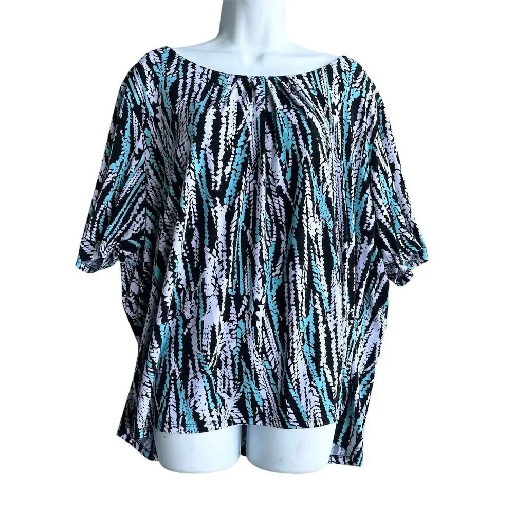 TANJAY Plus Size 3X knit Top Abstract Prints Short Sleeve Scoop-neck Blouse
